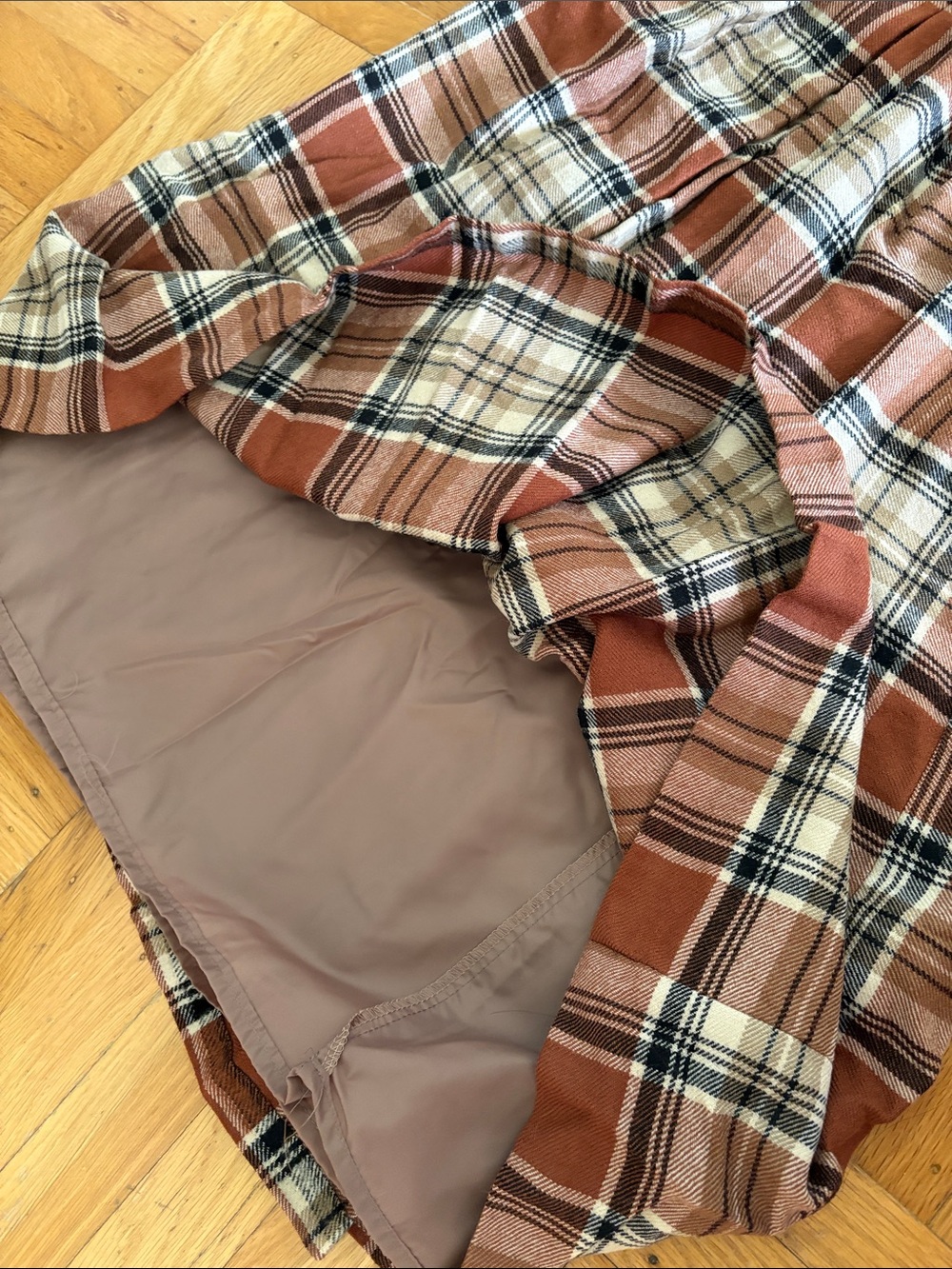 Wool Plaid A-Line Midi Skirt in Rust and Cream - Picture 6 of 7